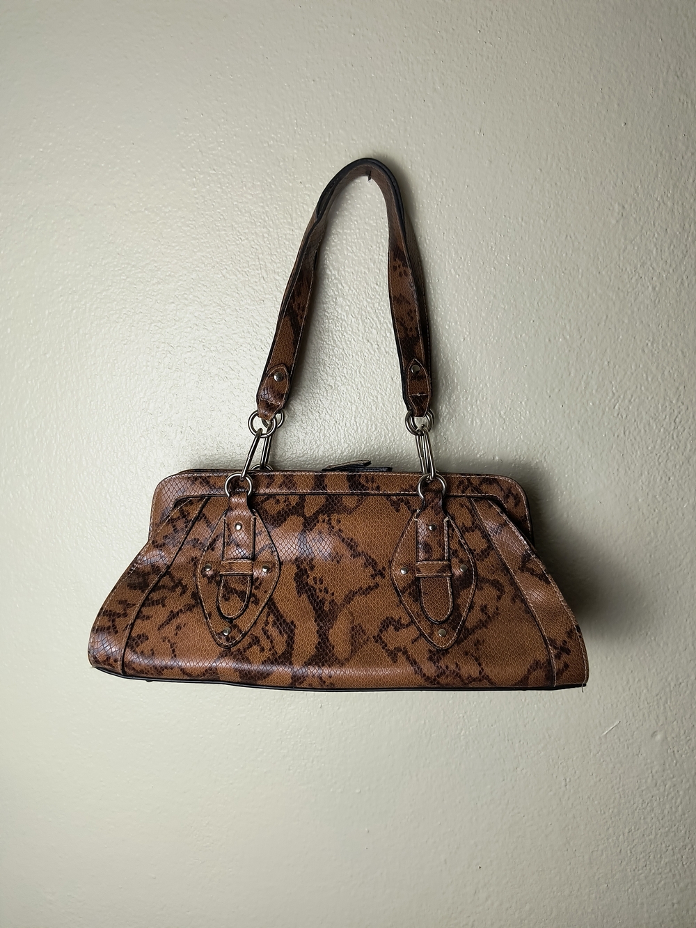 Worthington Brown Snake-Print Shoulder Bag Y2K Vintage